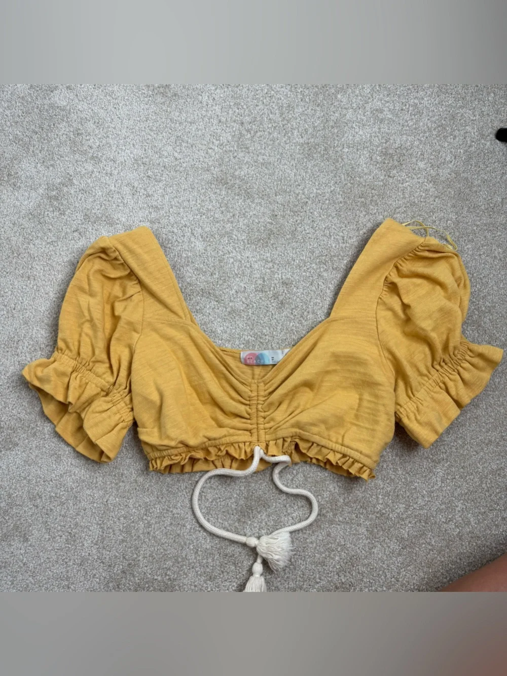Free People beach Mustard Yellow Ruched Crop Top medium